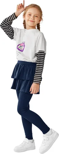 Vista 6 de Resinta Leggings sin pies para niñas con falda de volantes, falda elástica con volantes, pantalón encantador para niñas