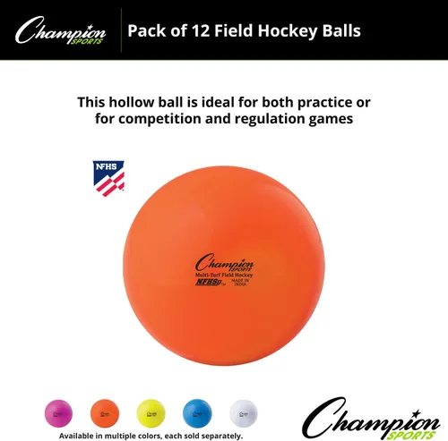 Vista 3 de Champion Sports Pelotas de hockey sobre césped – aprobadas por NFHS, pelotas reguladoras de alta visibilidad, paquete de 12