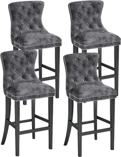 Vista 12 de Recaceik Juego de 2 taburetes de bar de altura de mostrador, modernos taburetes de bar de terciopelo con respaldo, taburetes de bar tapizados de 27