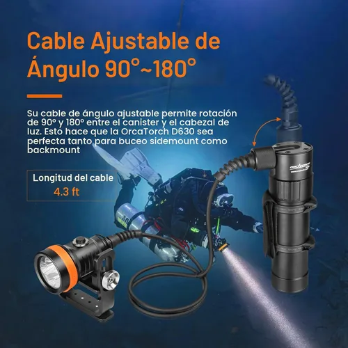 Vista 4 de ORCATORCH D630 V2.0 4600 lúmenes Primary Canister Luz de buceo