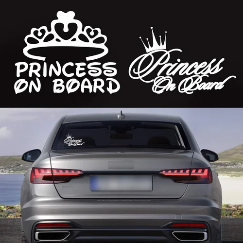 Vista 8 de TOMALL 2 calcomanías de princesa a bordo para ventana de automóvil, impermeables, autoadhesivas, coronas de princesa para decoración de auto