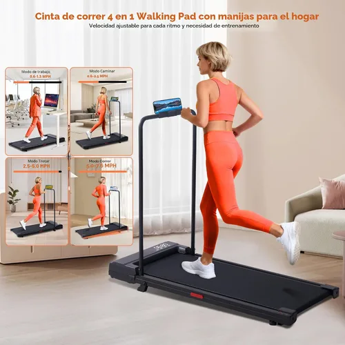 Vista 2 de Walking Pad Treadmill with Incline, 2026 Upgrade Portable Under Desk Treadmill for Home Small with Handles, 3.0HP Walking Pad with Handle Bar
