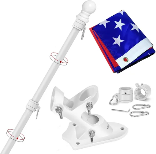 Vista 8 de Yeesun Mástil de bandera para casa con bandera estadounidense de 3 x 5, montaje en pared de 6 pies con soporte para porche del hogar, decoración al