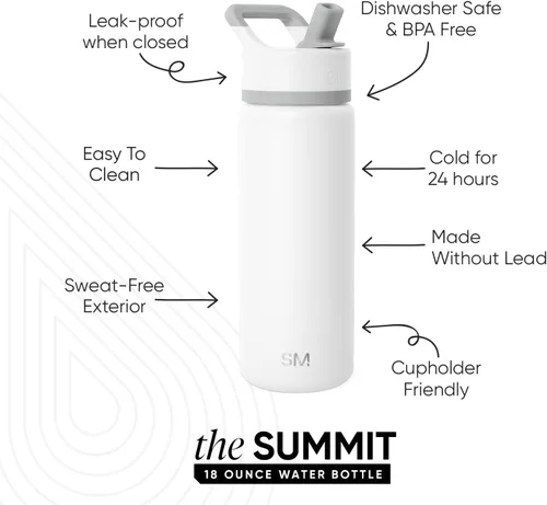 Vista 2 de Simple Modern botella de agua reutilizable con tapa con pajilla, para niños, termo de acero inoxidable con aislamiento al vacío, para la escuela