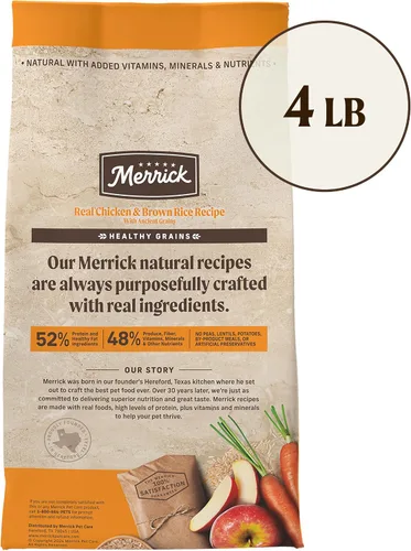 Vista 10 de Merrick Healthy Grains - Alimento seco prémium para perros adultos, croquetas saludables y naturales con pollo y arroz integral, bolsa de 4.0 libras