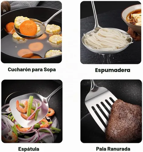 Vista 2 de Wok Utensilios para acero al carbono, espátula de wok de acero inoxidable de 17 pulgadas