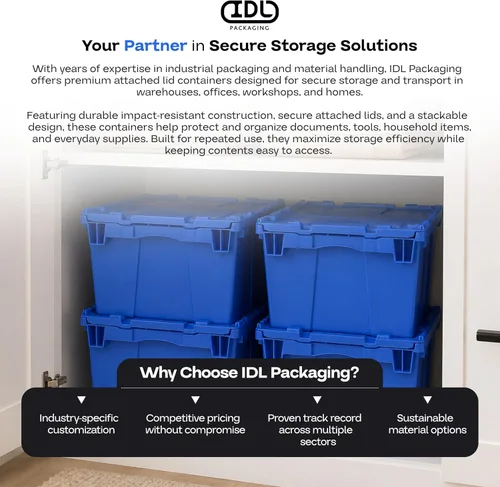 Vista 7 de IDL Packaging Bolsa de plástico industrial de 10 galones con tapas con bisagras, color azul, paquete de 1 – Contenedor grande resistente de 22