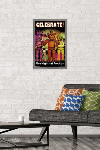 Vista 2 de Trends International Póster de pared de Five Nights at Freddy's - Celebrar la pared, 14.725 x 22.375 pulgadas, versión enmarcada de madera