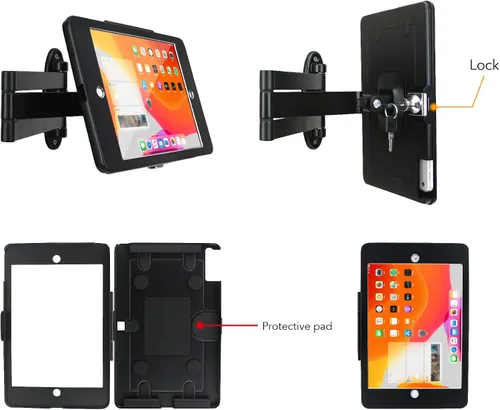 Vista 3 de Soporte de pared para tableta con pliegue para iPad de 10.2 pulgadas (9ª, 8ª, 7ª generación), brazo giratorio ajustable con bloqueo de seguridad