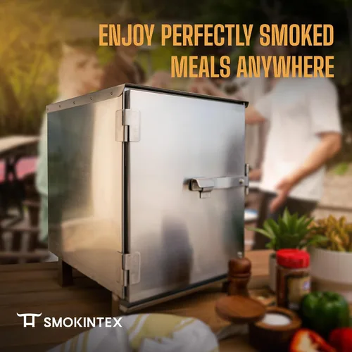 Vista 7 de SmokinTex Lil' Tex Ahumador Eléctrico - Parrilla Ahumadora de Carne Portátil de Acero Inoxidable con Control de Temperatura, Bandeja para Astillas