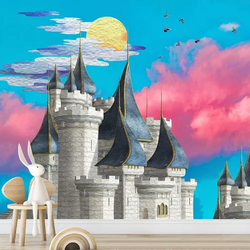 Vista 21 de IDEA4WALL Adhesivo mural removible para pared, diseño de castillo mágico de nieve y ciencia ficción, arte moderno, paisaje decorativo para sala