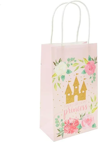Vista 6 de BLUE PANDA Bolsas de regalo de papel de castillo de princesa rosa para fiesta de cumpleaños (9 x 5.3 pulgadas, 24 piezas)