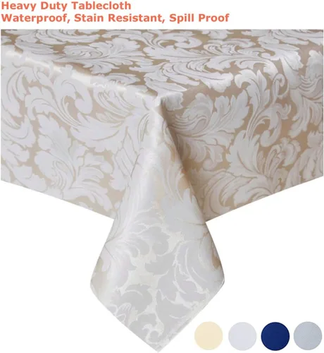 Vista 8 de Tektrum Mantel rectangular de damasco jacquard de 60 x 84 pulgadas, resistente al agua, a prueba de derrames, resistente a las manchas, sin arrugas