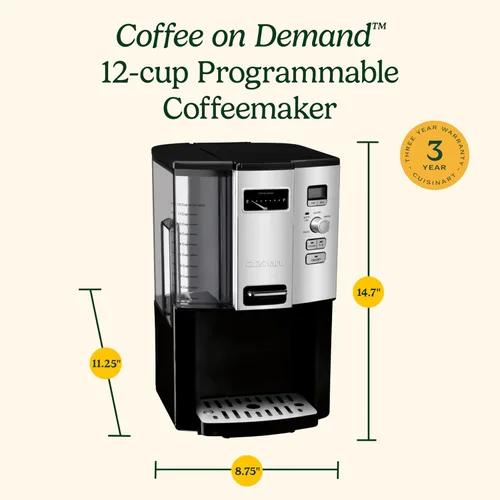Vista 6 de Cafetera programable doce tazas Cuisinart DCC-3000 Coffee-on-Demand, Estándar, Negro Coffee on Demand Dispenses Single Cups, 12-Cup Capacity