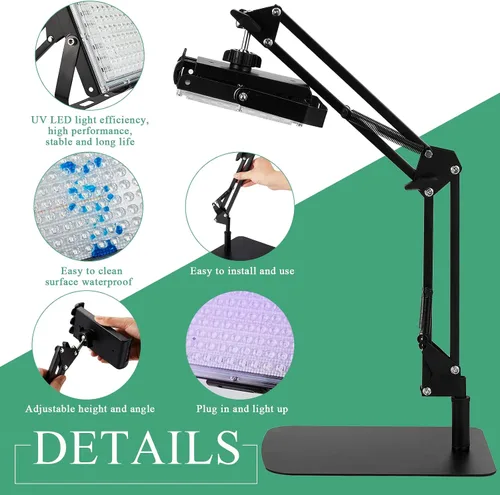 Vista 3 de Kit de unidad de exposición LED de 50 W, unidad de exposición de impresión de pantalla de luz UV con soporte ajustable retráctil para impresión