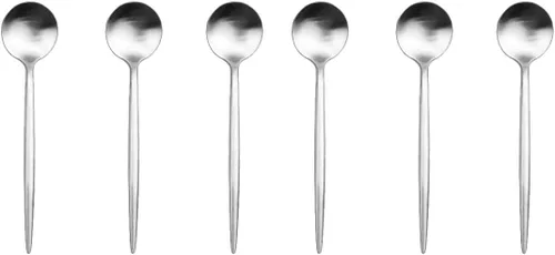 Vista 5 de Cubiertos plateados de diseño moderno, 6 piezas de plata mate 304 acero inoxidable tenedor de postre tenedor de ensalada de 7.2 pulgadas, juego