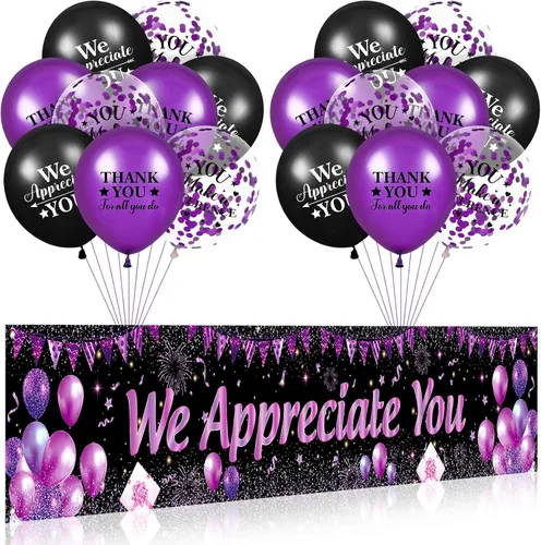 Vista 14 de Decoraciones We Appreciate You Letrero de Jardín Negro Dorado We Appreciate You con 18 Globos Letrero Gracias por Todo lo que Haces Regalos