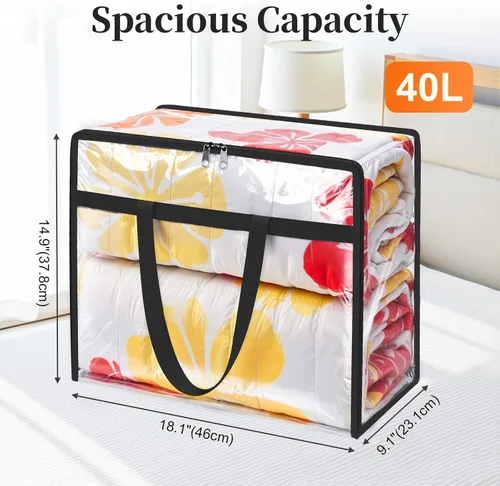 Vista 3 de SpaceTrove Bolsas de almacenamiento transparentes, paquete de 4 contenedores organizadores de almacenamiento debajo de la cama y armario, bolsas