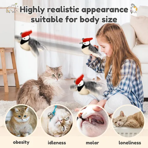 Vista 4 de Nuevo juguete para gatos Chase 2026, juguete interactivo recargable para gatos, pájaro que chirría con alas, juguete eléctrico para gatos de Beige