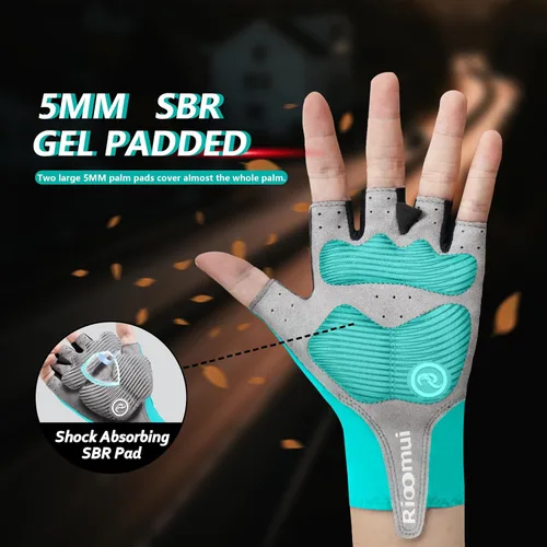 Vista 4 de Guantes de ciclismo para hombres y mujeres, guantes de ciclismo sin dedos, antideslizantes, 0.197 in, acolchados, absorben los golpes, transpirables