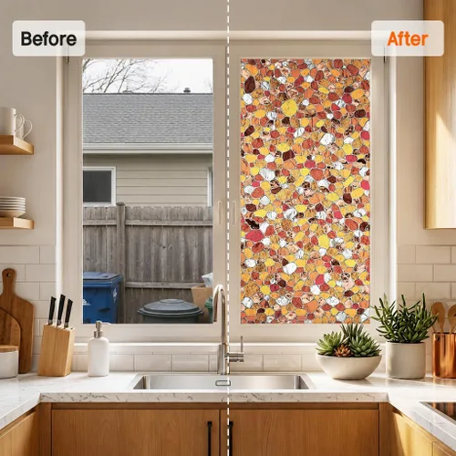 Vista 2 de UNI - Adhesivos 3D para ventana, diseño de piedra de río, color ámbar, 37.4 Ámbar Riverstone