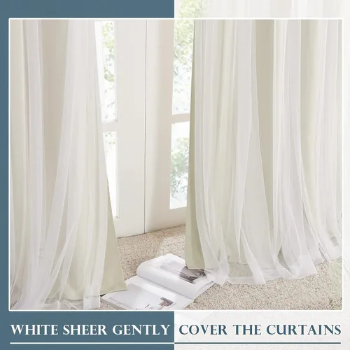 Vista 7 de PONY DANCE Cortinas de Doble Capa - Cortinas Opacas de 63 Pulgadas de Largo, Diseño con Ojales en la Parte Superior, Paneles Transparentes Blancos