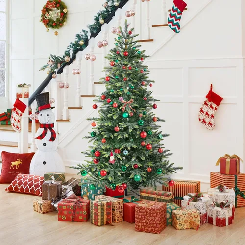 Vista 6 de Yaheetech - Árbol artificial de Navidad de abedul artificial preiluminado de 6 pies con 400 luces LED blancas cálidas, árbol de Navidad