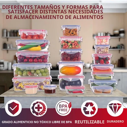 Vista 8 de 40 recipientes reutilizables de almacenamiento de alimentos con tapas herméticas, 100% de plástico a prueba de fugas, organizador de cocina de grado