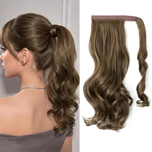 Vista 40 de CJL HAIR 14" Extensión de cola de caballo corta con cabello rizado y ondulado, clip en la cola de caballo, extensión de pelo sintético falso