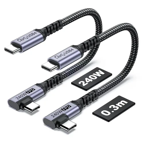 Vista 14 de Cable USB C corto de 100W 3.1 ángulo recto [1.5 pies, 2 paquetes], carga rápida de 5A, cables con chip E-Marker de datos de alta velocidad 10Gbps
