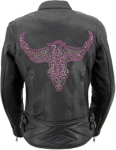 Vista 5 de Milwaukee Leather MLL2570 Chaqueta de Cuero para Motocicleta Negra 'Phoenix Embroidered' para Mujer