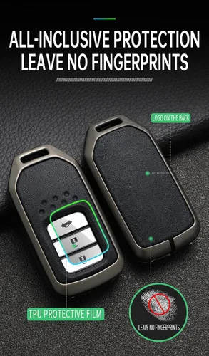 Vista 6 de ontto Funda de cuero para llavero de 360 grados de protección para Honda Civic Accord Pilot CRV HRV CRZ Fit Odyssey JED Crosstour Ridgeline Crider