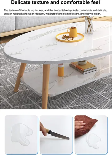 Vista 6 de Mesa de centro ovalada, mesa de centro ovalada de madera con estantería abierta para almacenamiento y exhibición, mesa de sofá de 2 niveles, mesa