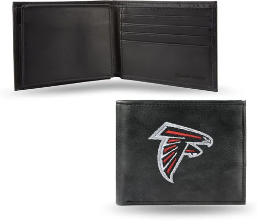 Vista 12 de Rico Industries Billetera de cuero bordada para hombre de la NFL Negro