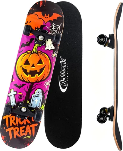 Vista 16 de Nattork - Monopatín completo de 31 pulgadas, patinetas estándar para principiantes, patinetas de trucos de 9 capas de madera de arce canadiense