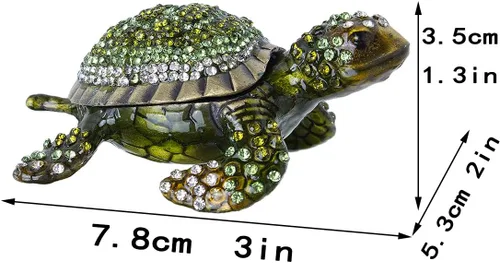 Vista 5 de YU FENG Caja de abalorios de tortuga con figuritas de tortuga cajas de joyería con bisagras
