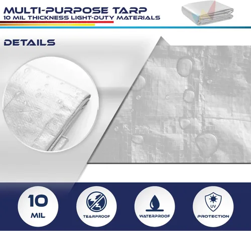 Vista 3 de Windscreen4less Lona de polietileno blanca impermeable de 26 x 40 pies de 0.394 in