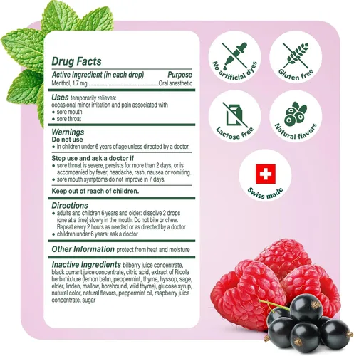 Vista 7 de Ricola Berry Medley - Gotas para la garganta, 45 unidades, delicioso alivio y cuidado de la garganta, anestésico oral, con sabor natural