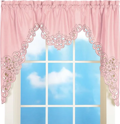 Vista 5 de Collections Etc Elegante cenefa para ventana con recortes y bordado con bolsillo para barra en la parte superior para fácil colocación, azul, 58" X