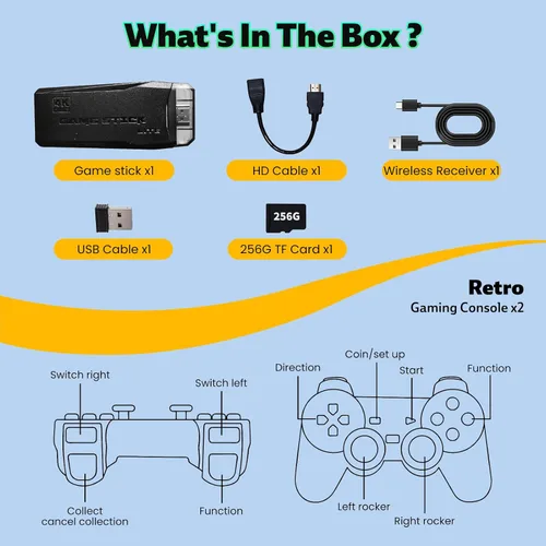 Vista 7 de Consola de juegos retro inalámbrica, consola de juegos portátil Nostalgia Stick con más de 20000 juegos, 9 emuladores, salida HDMI 4K, controlador