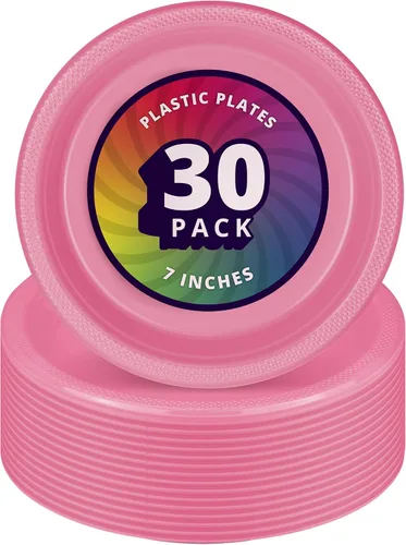 Vista 16 de DecorRack 30 platos de plástico pequeños, resistentes de 7 pulgadas desechables, color negro