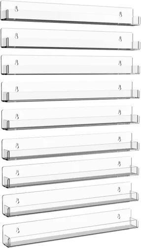 Vista 10 de Estante acrílico para especias de montaje en pared, estantes flotantes transparentes de 15 pulgadas, estantería colgante invisible para niños