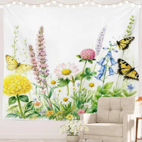 Vista 12 de Batmerry Peaceful Retreat Beautiful Landscape Polyester Tapestry, Blooming Garden Setting Lightweight Wall Hanging High-Definition Print Backdrop
