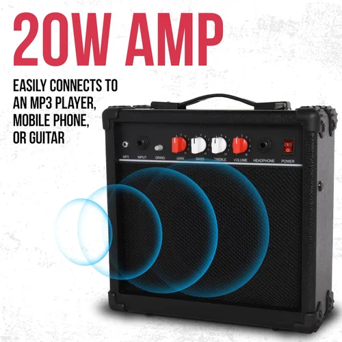 Vista 3 de LyxPro Guitarra eléctrica de 30 pulgadas y kit de iniciación para niños con guitarra para principiantes de tamaño 3/4, amplificador, seis cuerdas