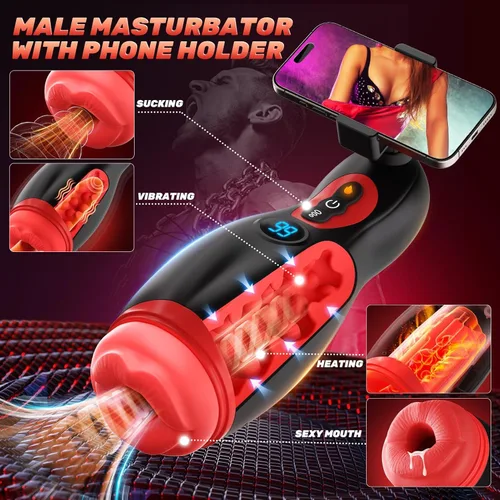 Vista 2 de Masturbador Masculino Juguetes Sexuales para Hombres - Soporte para Teléfono Bomba de Pene Juguete Sexual Masculino con 9 Succiones y 9 Vibraciones