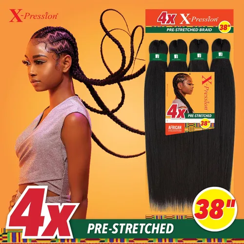 Vista 2 de Sensationnel X-pression - Trenza sintética preestirada – 4 trenzas de 38 pulgadas, todo kanekalon retardante de llama para trenzas en caja y trenzas