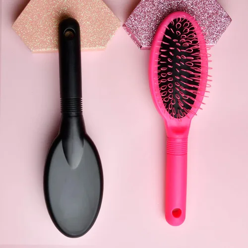 Vista 6 de Loop Wig Brush Akamino - Cepillo desenredante para cabello humano y sintético Remy, rosa y negro, 2 piezas