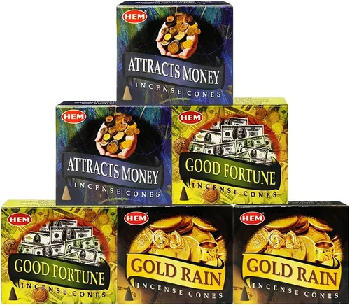 Vista 2 de Paquete variado de conos de incienso y soporte de lluvia dorada de Hem Trumiri Insense Insence Atracts Money Good Fortune