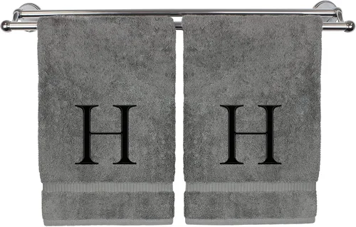 Vista 33 de Toalla de mano monogramada, regalo personalizado, juego de 2 - Toalla bordada con letra de bloque dorada - Extra absorbente 100% algodón turco