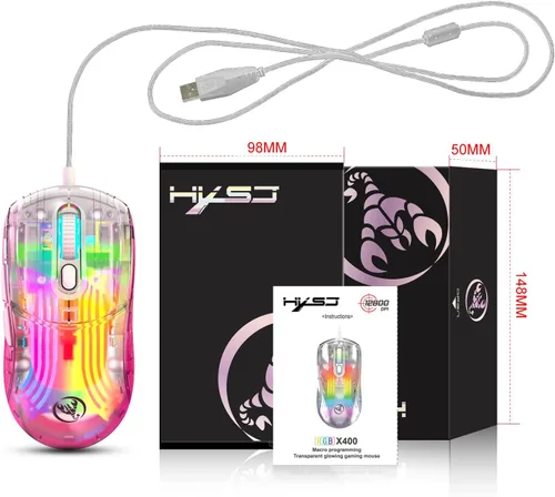 Vista 2 de HXSJ Mouse para juegos X400 con cable, 1,2800 DPI, alta precisión, Chroma 3D RGB Lighting Computer Mouse USB 6 botones de programación macro